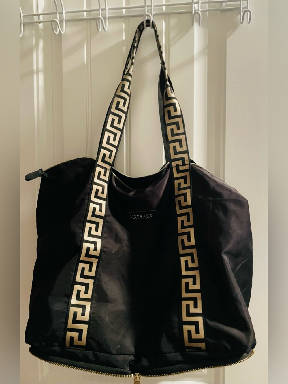 Versace Parfums Black Gold Greek Key Foldable Travel Tote Weekender Bag